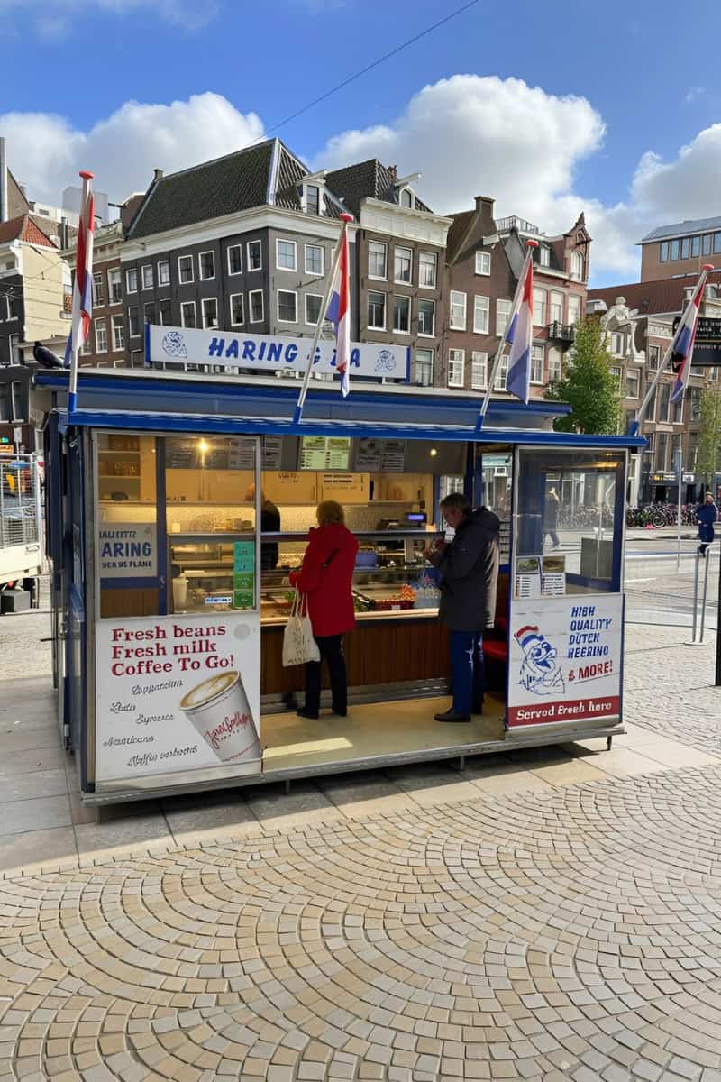 C'est un classique de goûter le hareng hollandais dans un stand de hareng à Amsterdam.